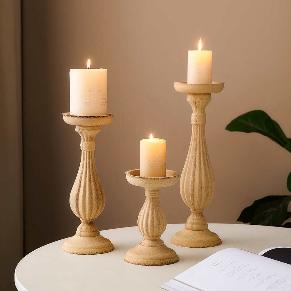 Træhåndværk Retro Home Decoration Roman Column Candle Holder spisebord ornamenter kreativ lysestage til stueindretning