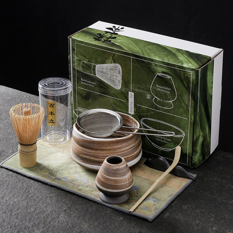 4-7pcs/sett håndlaget hjem Easy Clean Matcha Tea Set Tool Stand Kit Bowl Whisk Scoop Gift Ceremony Traditional Japanese Accessorie