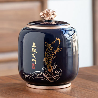 Ceramic Tea Jar Tea Caddy Tea Box Storage Organizer Tea Container Moisture-Proof Sealed Tank Storage Tank Candy Jar Oppbevaringsboks