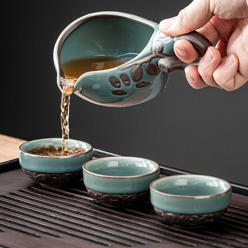 Kinesisk tesæt Teapot keramisk luksuskontor komplet skål semi-automatisk puer kung fu te cup sæt gave køkken tetera tea