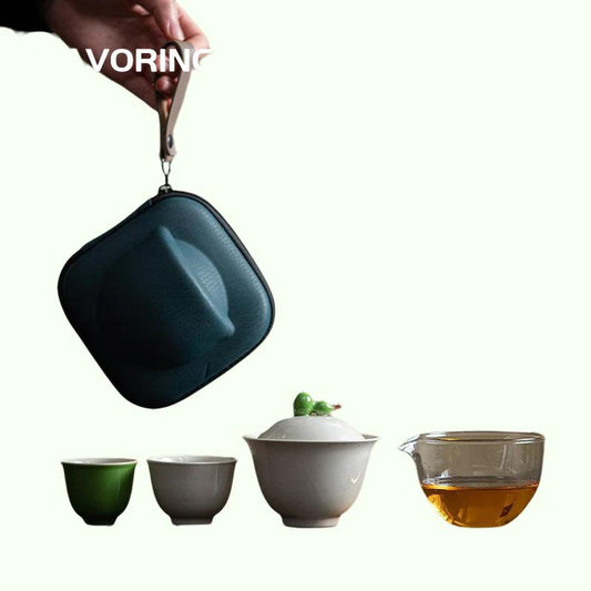Китайская тыква хурманская дорожка чай набор 1 горшок 3 чашки чай Tureen кунг -фу чай набор чайщик набор портативной керамики Quick Cup Gift