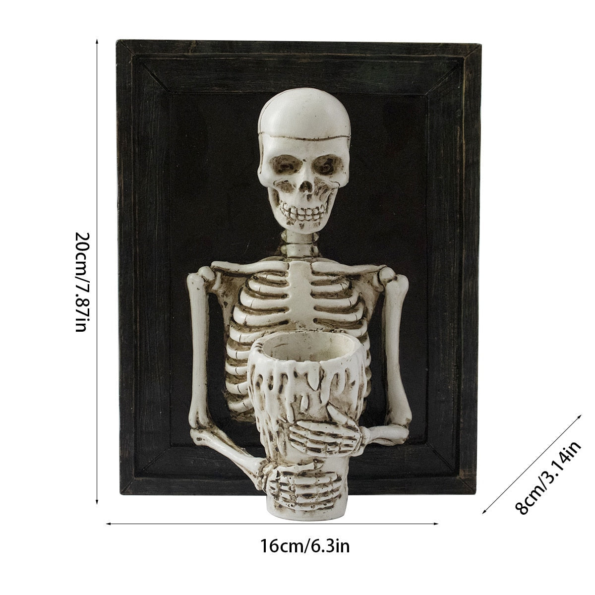 Marco de fotos de esqueleto de Halloween decoración del hogar esqueleto con candelero de candelero resina colgador de pared de la pared del escritorio decoración de la sala de estar