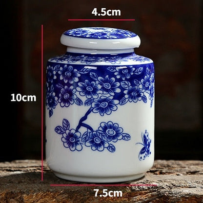 الصينية الأزرق والأبيض الخزف السيراميك الشاي العلبة Tieguanyin مختومة حاويات السفر كيس شاي صندوق تخزين علبة القهوة