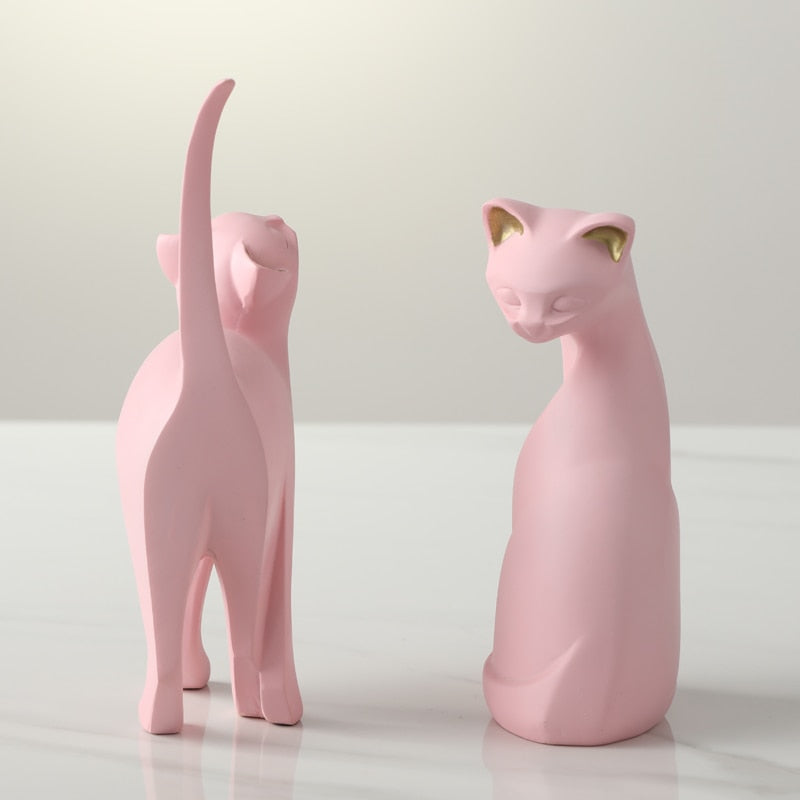 Ny ankomst rosa katt hjemme dekorasjon, kreativ kattestatue, stue soverom desktop dekorasjon, harpiksskulptur håndverksgave