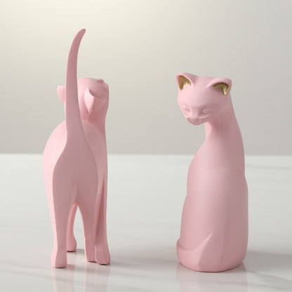 새로운 도착 핑크 고양이 집 장식, 창조적 고양이 동상, 거실 침실 데스크탑 장식, 수지 조각 공예 선물