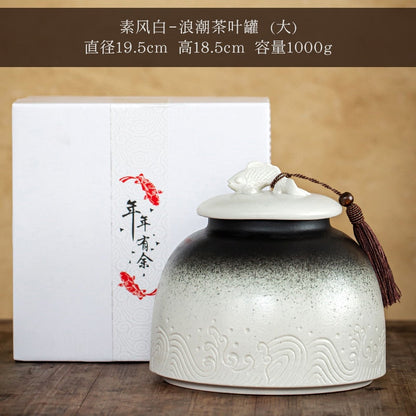 Kinesiska keramiska teburkar stora lufttätt burk te -låda förvaring burk te caddy te container mat arrangör godis burkar förvaring flaska
