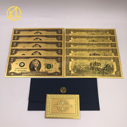 10pcs/lot USA 100 доллара Золотой фаршированный банкнота Соединенные Штаты Америки с конвертом для подарков