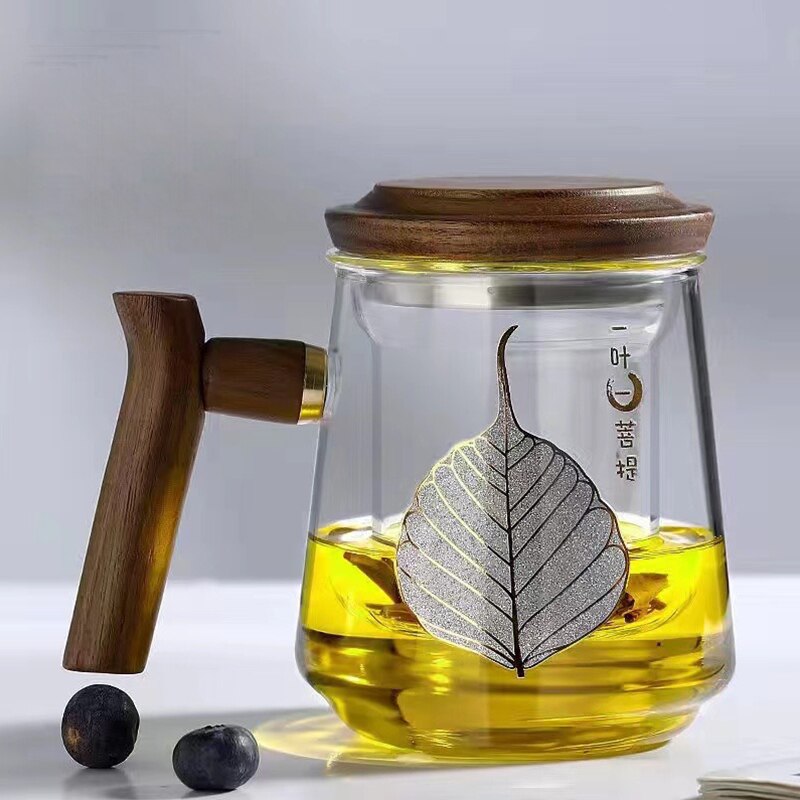 Højkvalitetsvarmebestandig glas Mugtea Vandseparation Tea Cup Kung Fu Tea Set Filter Vandkop med lågfilter Office Tea Cup