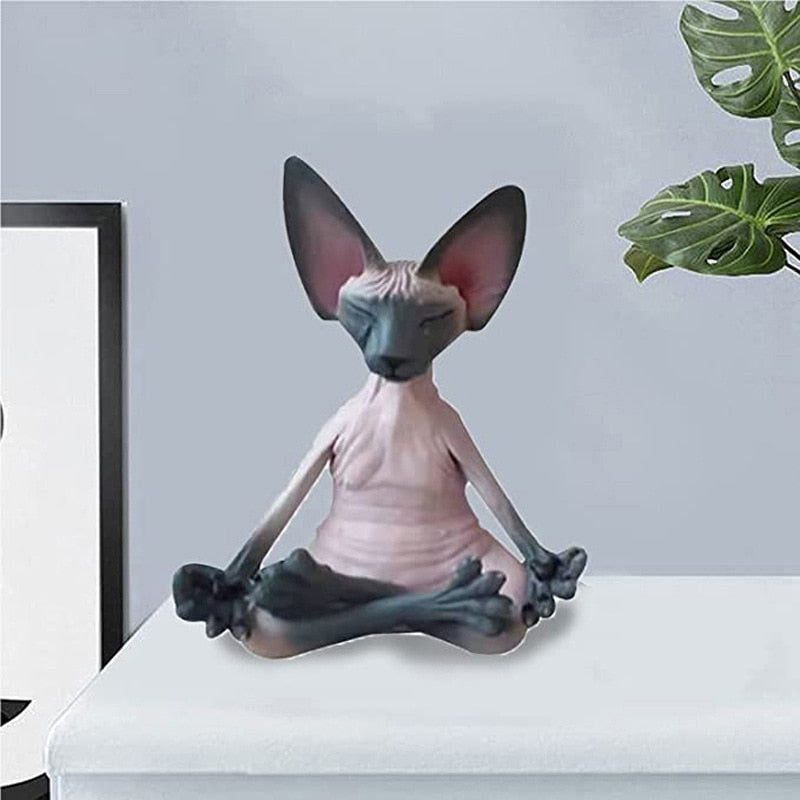 Sphynx -kissa meditoi keräilyhahmoja miniatyyri buddha kissan hahmo eläinmalli nukke lelut karvaton kissan hahmo kodinsisustus
