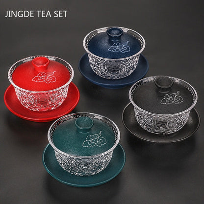 Hitzebeständiges Glas im japanischen Stil, Gaiwan-Keramik mit Deckel, Teetasse, Teebereiter, transparente Haushalts-Teeschüssel, Boutique-Tee-Set