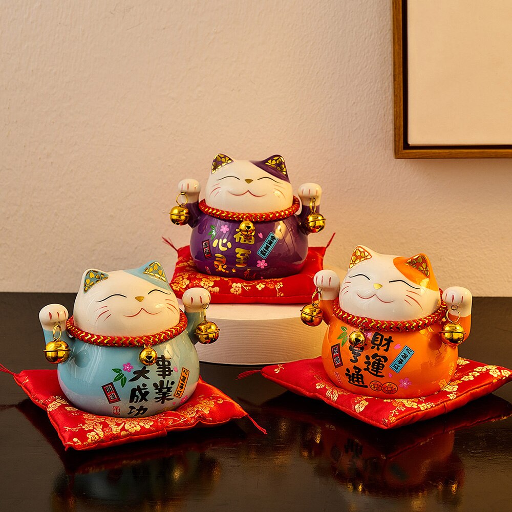 Creative Room Ceramic Maneki Neko Piggy Bank Japans Lucky Cat Feng Shui Home Fortune Money Box Living Room Decoration Gifts