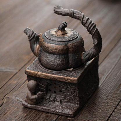 Japansk håndlavet stentøj Teapot Tea Pot Gilt Pumpkin Lifting Beam Pot Candle Warm Teapot Set Infuser Teawey Kitchen Dining