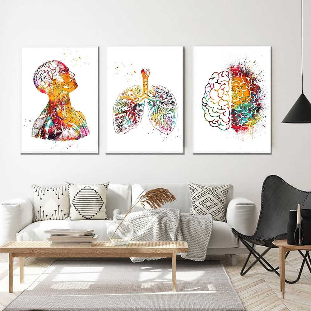 홈 인간 해부학 근육 시스템 벽 예술 캔버스 페인팅 포스터와 인쇄 신체지도 벽 그림 의학 교육 장식