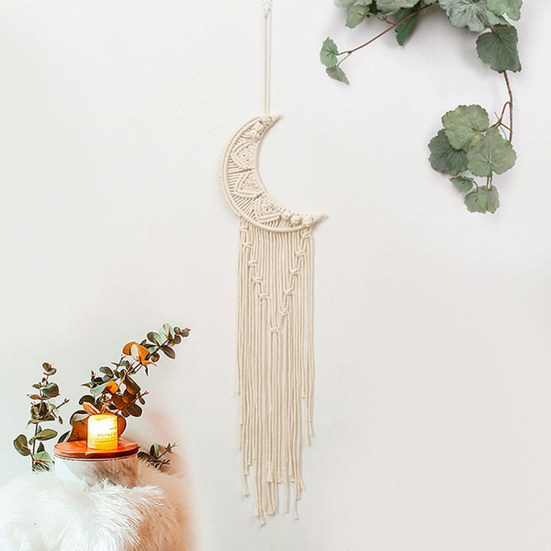Bohemian Moon Dream Catcher dengan cahaya atau tanpa cahaya, Tassel Macrame Dreamcatcher Hadiah untuk Girl, Wall Hanging Home Decor
