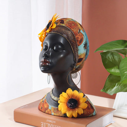 Resin Tribal Female Statue Ornaments Vintage African Women Figurine Collectible Art Handicrafts Home Decor for TV Cabinet