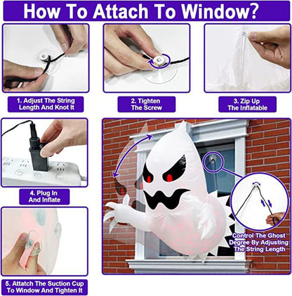 Unik Giant Window Ghost Scary Phantom, der kommer ud af vinduet Blæser oppustelig Halloween -fest uden for Garden Garden Lawn Decor