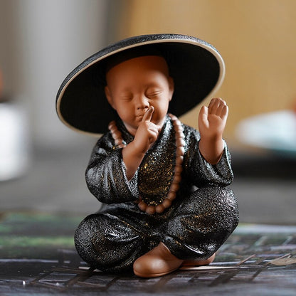 Черные гончарные буддийские монахи миниатюрные фигурки Будда Статуя Скульптура Сказочные украшения Медитация дома