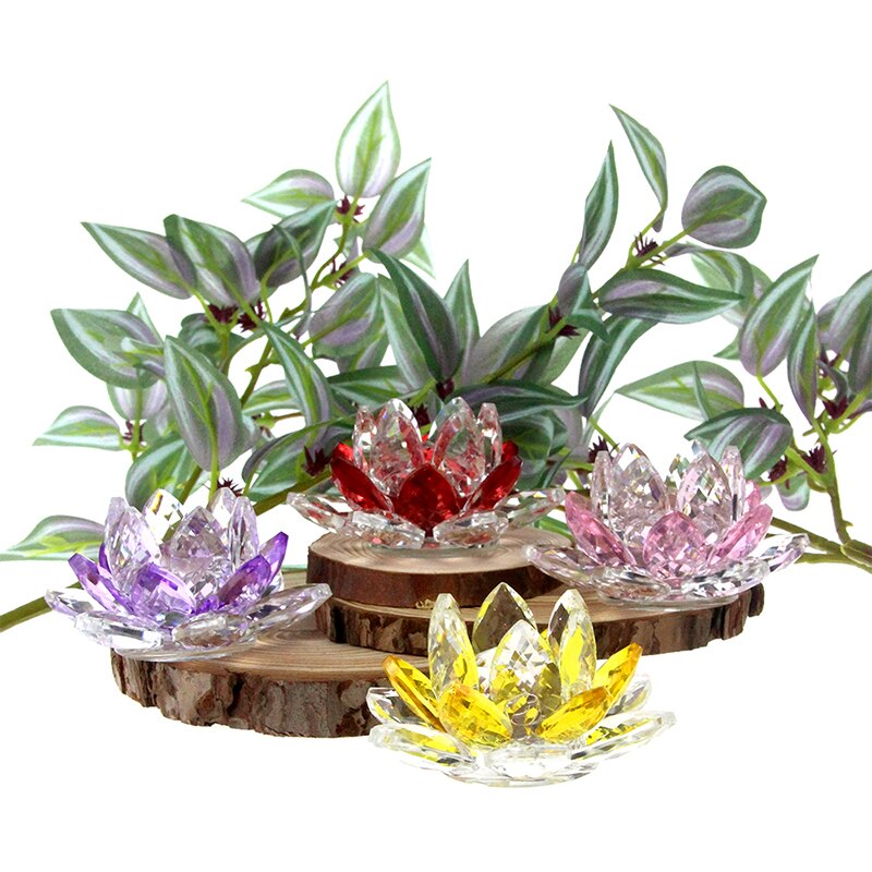 Crystal Lotus Flower Crafts Glass Paperweight Hjem dekorasjon Ornamenter Figurer Hjem Bryllupsfest Dekor Gaver Souvenir