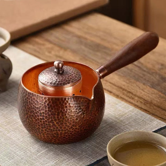 Handcraft Pure Copper Teapot Kettle Coffee Tea Pot met handvat water ketel hamerpatroon drinkware