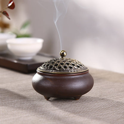 Keramisk trebenbenet røgelse brænder Sandalwood Agarwood husholdning teperemoni indendørs røgelse brænder til Buddha