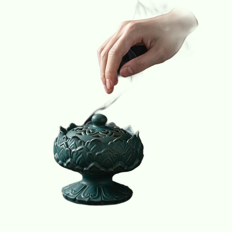Zen seramik lotus tütsü brülör ev dekorasyon tütsü koni tütsü tepsisi konteyner Çin tarzı çay odası dekorasyon
