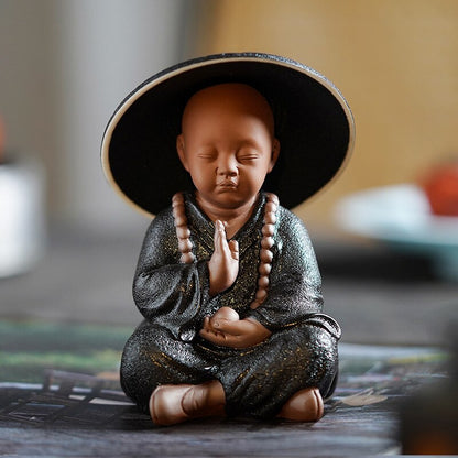 Mustan keramiikkabuddhalaiset munkit miniatyyri hahmot buddha patsas veistoksen keiju koristeet meditaatio kotipuutarha docor sisustus