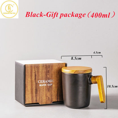 カバーコーヒーカップ愛好家コーヒーマグセラミックコーヒーマグカップセット木製コーヒーカップ付きギフトパッケージの木製ハンドル