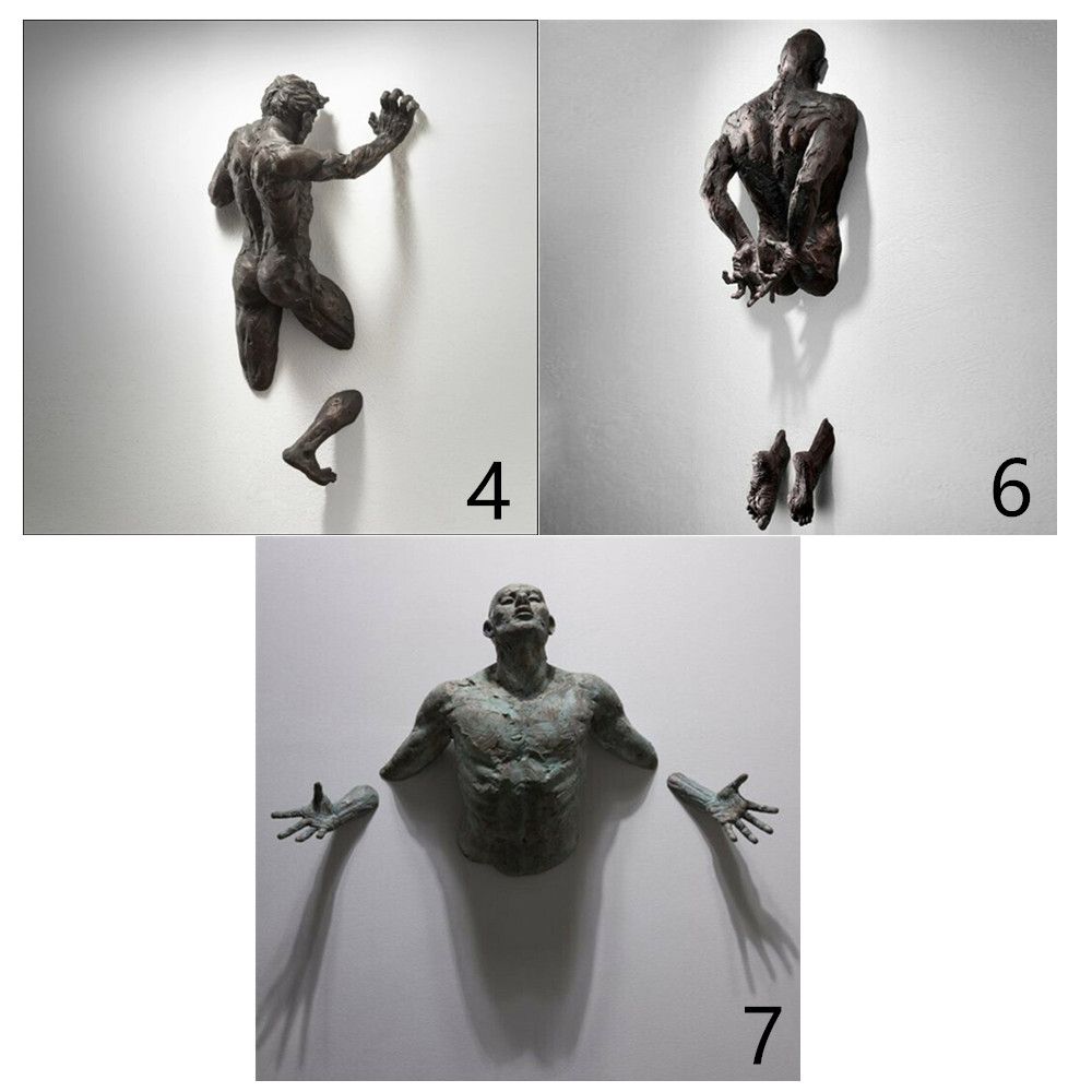 Imitation Copper Resin Ornament Abstract Character Wall Art Climbing Man 3D Through Wall Statue Sculpture