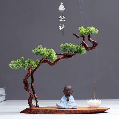 Nový čínský styl dekorační veranda Root Carving Uvítací borovice dekorativní umělecká úřad kadidlo dekorace hořáku