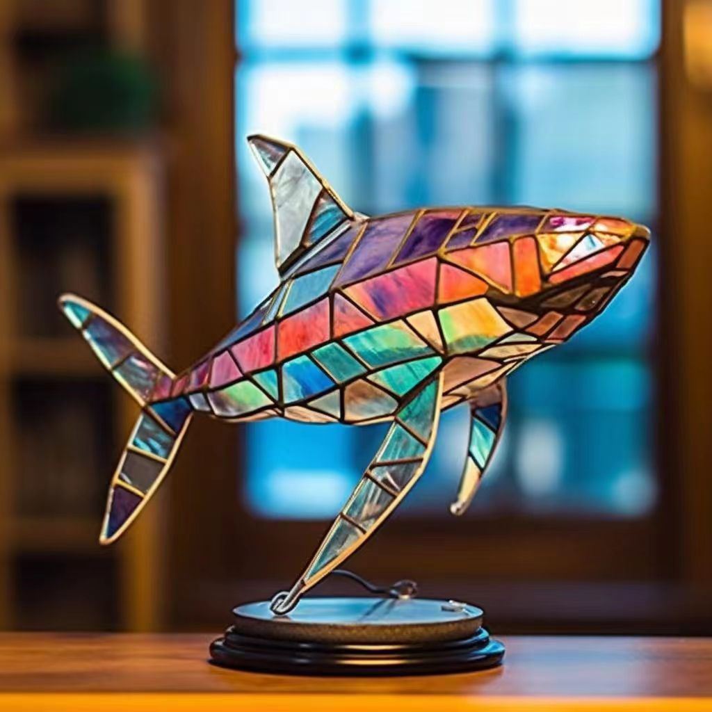 Creative Wildlife Metal Art Base Home Room Table Decorations Shark Lion Whale Animals Style Flat Decorative Alloy Ornaments