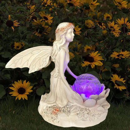 Flower Fairy Ornament, Garden Crystal Ball Solar Night Light, Angel Girl Statue, Resin Craft Outdoor Home Decoration Accessories