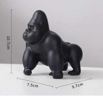 Sevimli Porselen Kral Kong Heykelcik El Yapımı Seramik Goril Minyatür Mikro Peyzaj Yaban Hayatı Peri Bahçesi Süsleme Dekor Zanaat