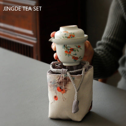 Přenosná keramická čajová hrnec a šálek Set čínský čajový infuzí přizpůsobený čajový obřad Travel Tea Set hrnec dvou šálků