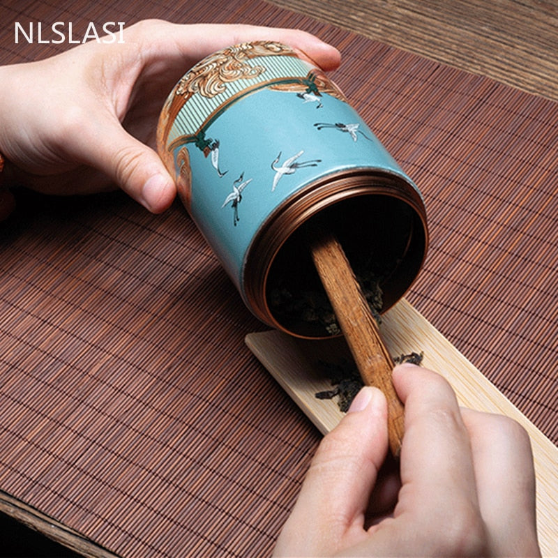 Klassieke keramische thee caddy reizen draagbare ronde vorm thee kan kruiden thee-doos snoep opslag tank koffie cani vocht-proof pot