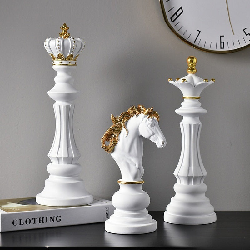 3 stk/sett harpiks International Chess Figurine Modern Interior Decor Office Living Room Hjem Dekorasjonstilbehør