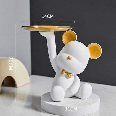 Bandeja de armazenamento de chave de entrada criativo Bear boneca celular suporte de celular de resina moderna escultura para a sala de estar de decoração de decoração presente