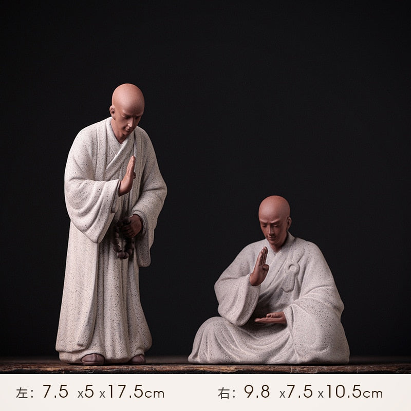 חול סגול זן נזיר קטן בודהיסט שמאי פסל פסל קרמיקה קרמיקה