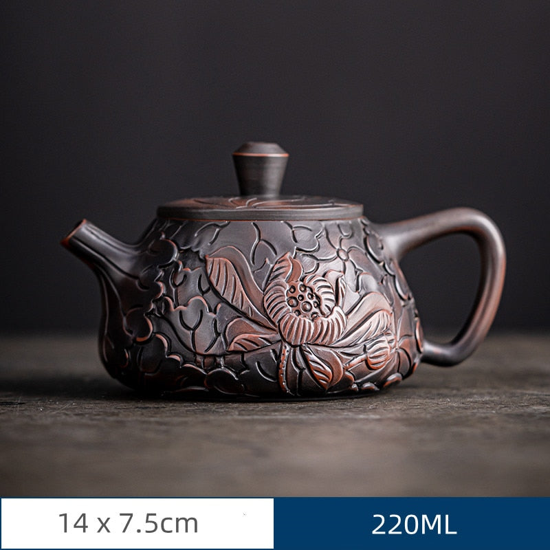 Retro high-end lilla keramik teapot keramisk husholdning lilla ler enkelt pot kung fu tesæt hoppe kniv ren håndlavet tekande
