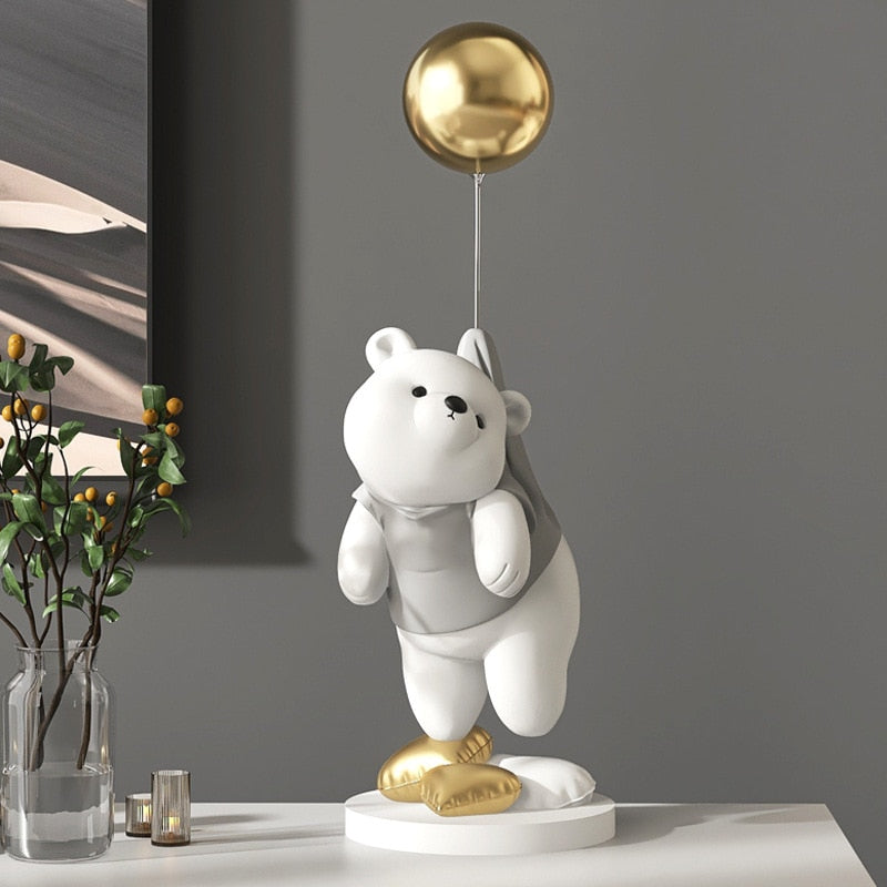 Kreatif Balloon Polar Bear Resin Hiasan Rumah Patung Patung Patung Meja Patung Hiasan Rak Buku Patung Kraf