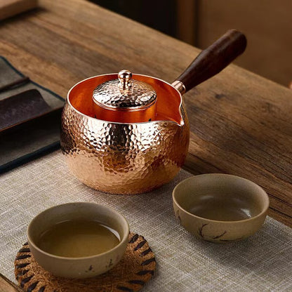 El Seti saf bakır çaydanlık su ısıtıcısı kahve çay pot saplı su kazan çekiç desen içkisi