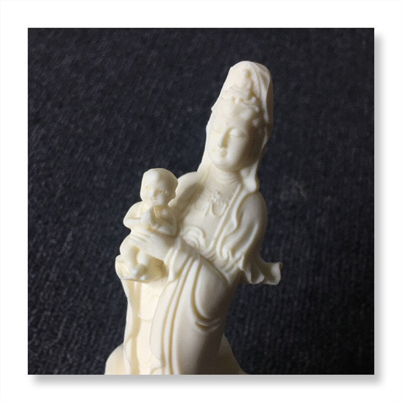 Chinezen zoeken een kind Avalokitesvara Boeddha Statue Resin Figuur Sculpture Home Worship Standbeeld Wit 18 cm / 7.07 in