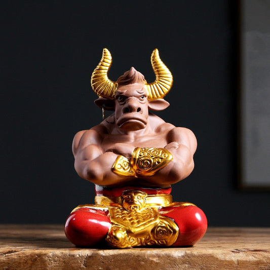 Mytisk tv -karakter Bull Demon King Sculpture Statue Keramisk kunst Dominering Hjem Stue Soveværelsesdekoration Ornamenter