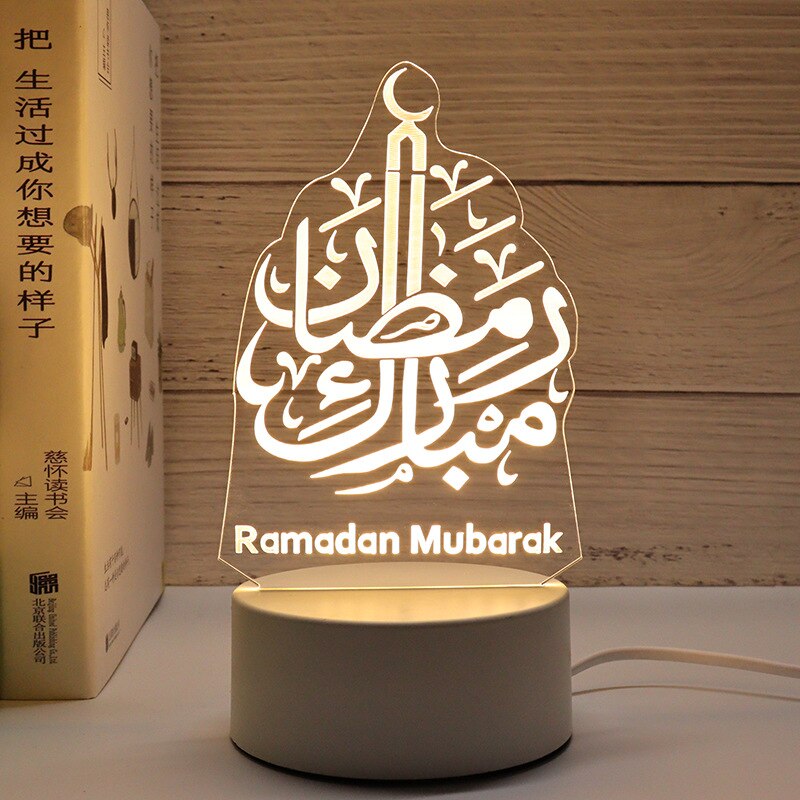 2023 Eid Mubarak LED Table Adornos 3D Lámpara de acrílico Muslim Ramadan Ramadan Eid Al Adha Ramadan Decoración para el hogar