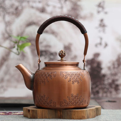 1,7 l roter Kupferkessel, reine handgemachte Kupfer-Teekanne, Kung-Fu-Teekessel, große Kapazität, Wasserkocher zum Kochen, antikes Küchengeschirr