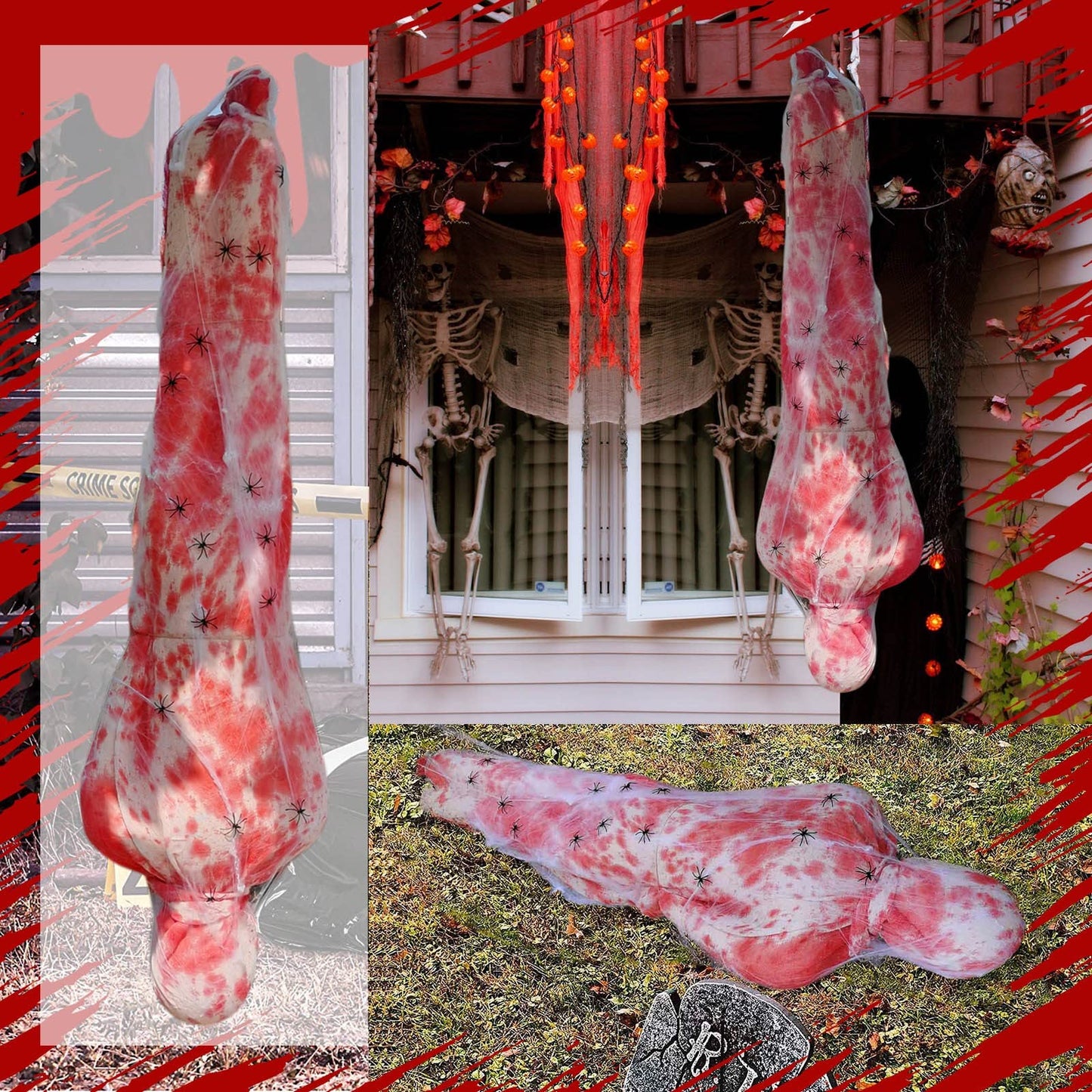 59 tuuman Halloween Corpse -rekisterit asetettu ulkopihalle kammottava shroud -sisustus kauhu verinen vartalolaukku kummitettu talo roikkuu koristeet