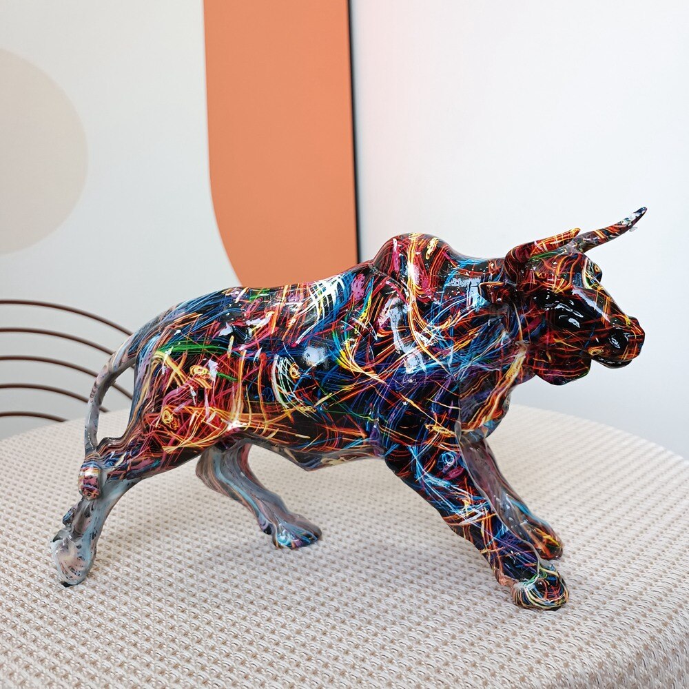 Statue de taureau en résine, Graffiti, Animal de Miami, Feng Shui, Art moderne, Sculpture, décoration de maison, salon, bureau, cadeau 