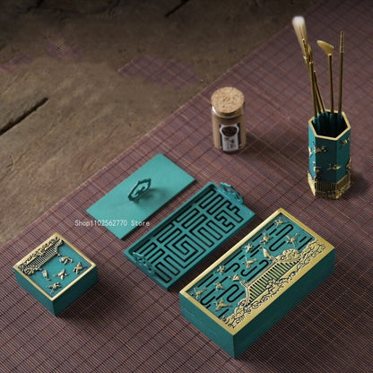 11 pedaços de selo de incenso conjunto de cobre puro queimação de fogão azul fogão a colher ferramentas de armazenamento de pá