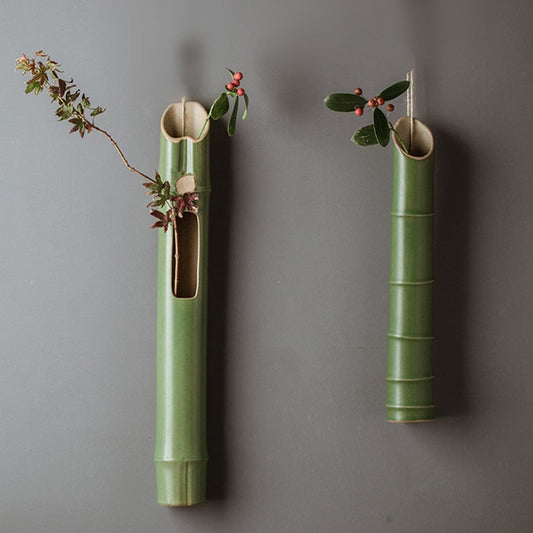 Seinä roikkuu bambu maljakko luova minimalistinen keraaminen kuivatut kukat Järjestely Hydroponinen maljakko olohuone Mesa -kodin sisustus