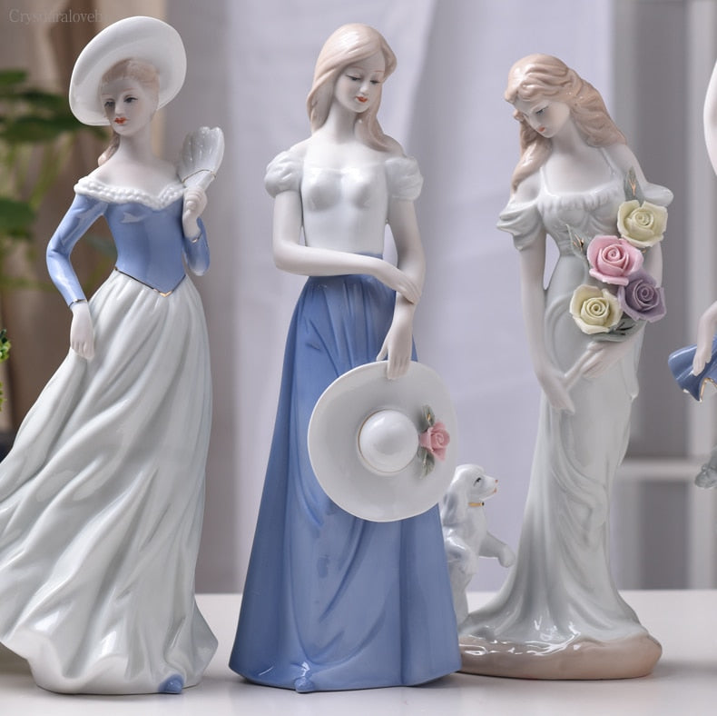 セラミックバレエガール彫像図妖精ガーデンスカートモダンビューティー彫刻結婚式の装飾インテリアホームデコレーション