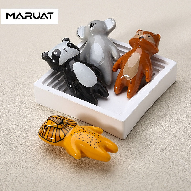 Tecknad möbler Handtag Animal Drawer Knob Ceramic Drawer Knobs Handtag för skåp och låda Lion Panda Fox Children Handle
